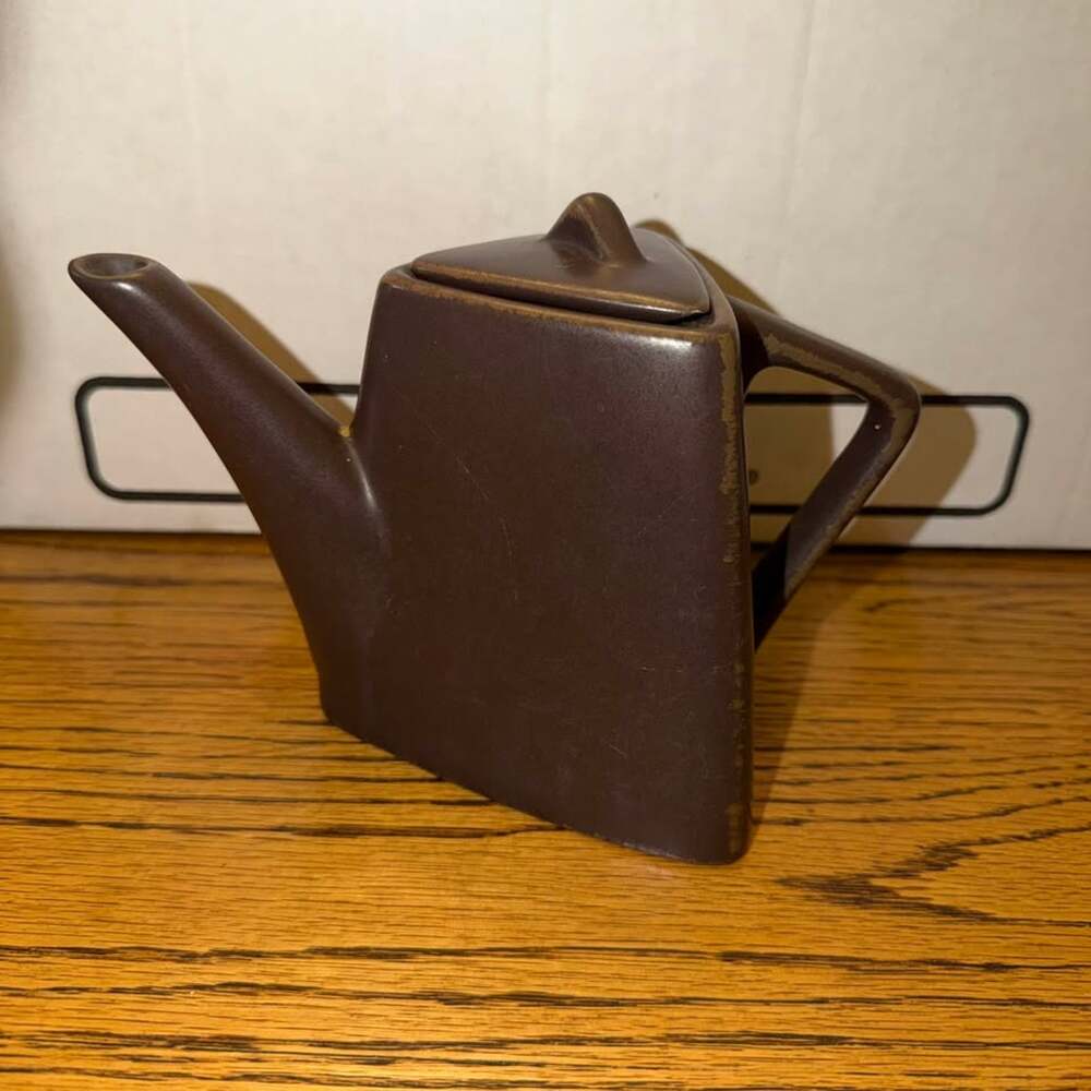 Vintage Brown Triangular Ceramic Teapot